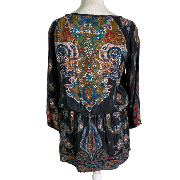 Anthropologie Tolani Embroidered Boho Long Sleeve Mini Dress Black Size S - Picture 8 of 12
